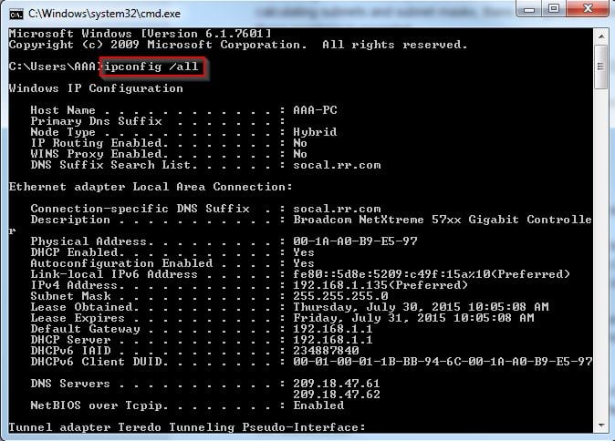 Ip Address And Subnet Mask Chart