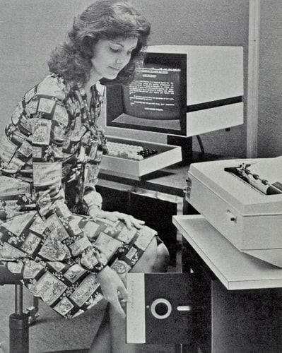 woman with a floppy disk