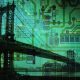 Golden Gate Bridge with cyber background