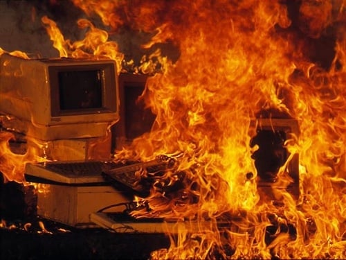 Computer on fire