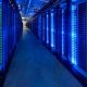 Rows of servers lit up