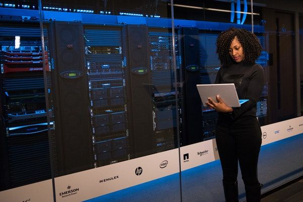 woman in data center